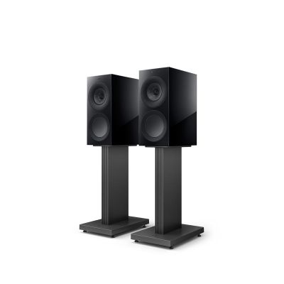 R3_Meta_Black Gloss_without grille_on_perspective_Front_in pair_on stand